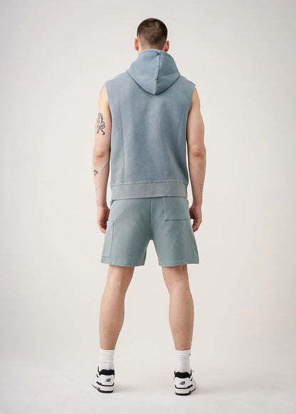 14 Ounce Garment Dyed Sleeveless Interlock Hooded Short Set