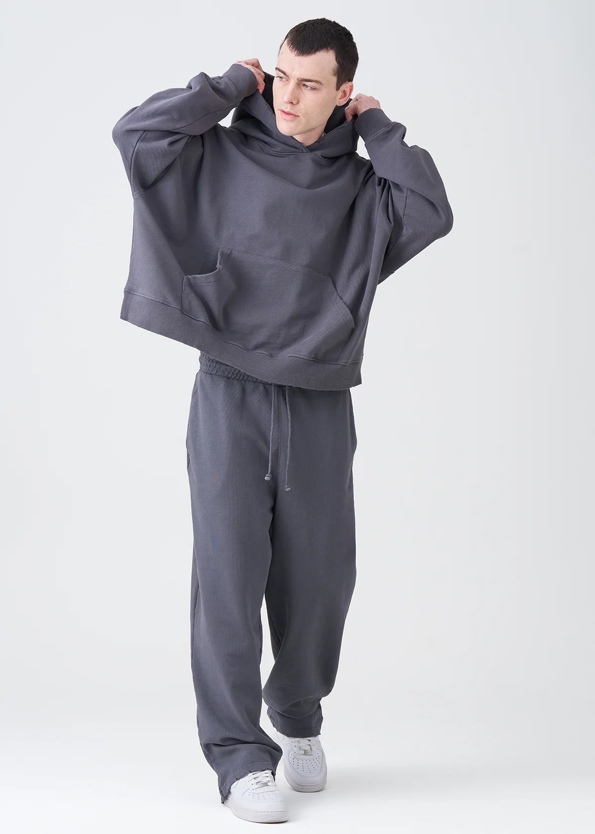 14 OZ Garment Wash French Terry Oversized Boxy Distressed Fleece Sweatsuit